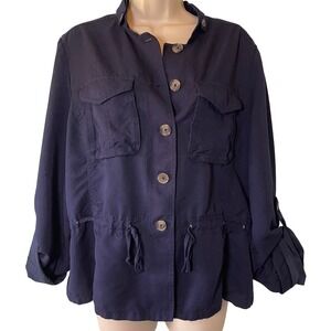 White House Black Market Women's Modal Utility Jacket Blue Size 14 Preppy Casual